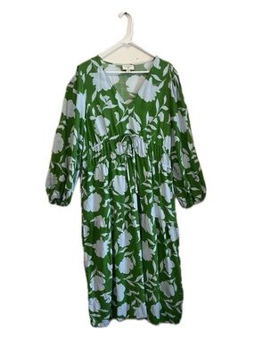 KATE SPADE Green Floral V-Neck Maxi Dress with Drawstring Waist